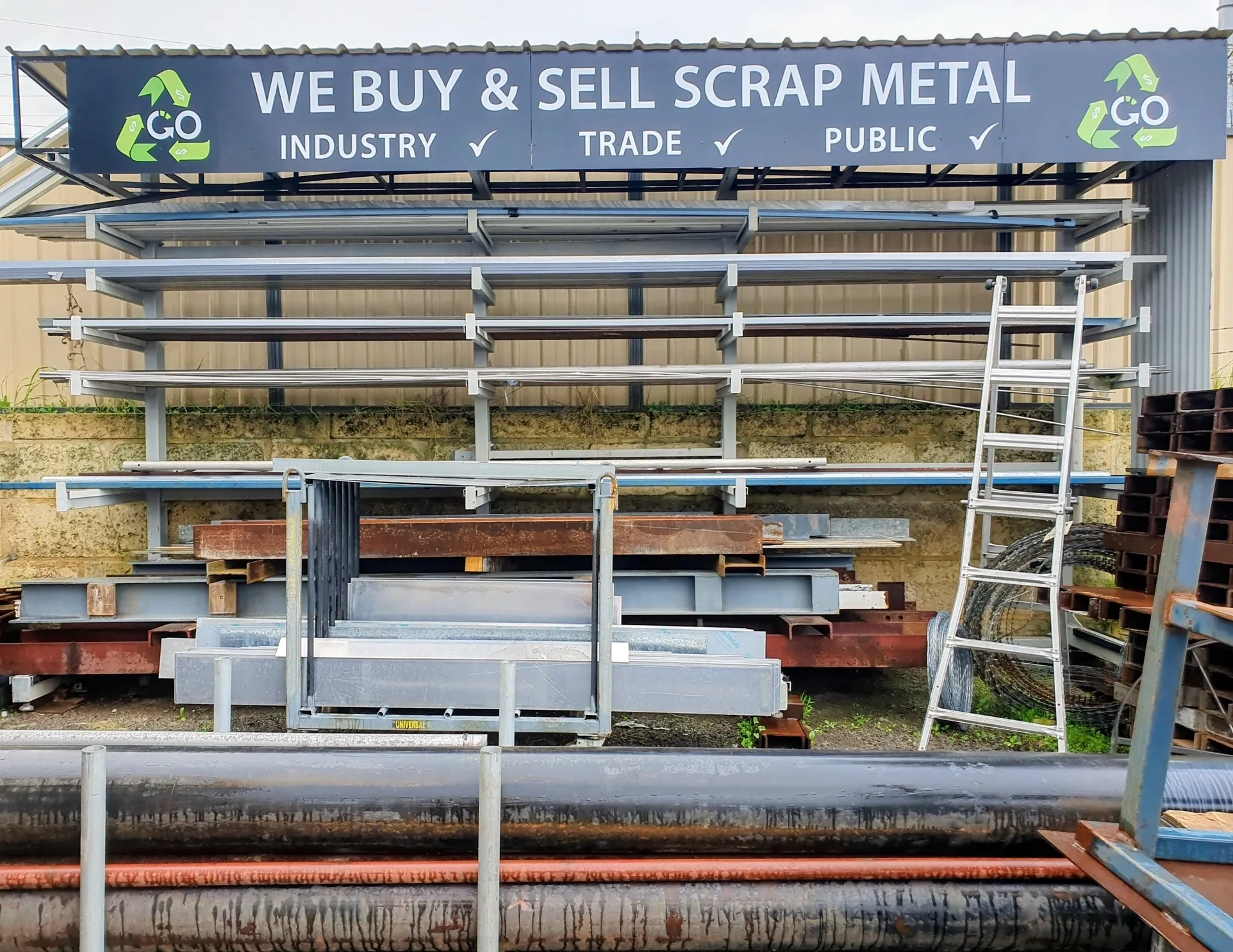 Used steel and refurbished items at the GoRecycle Wangara yard